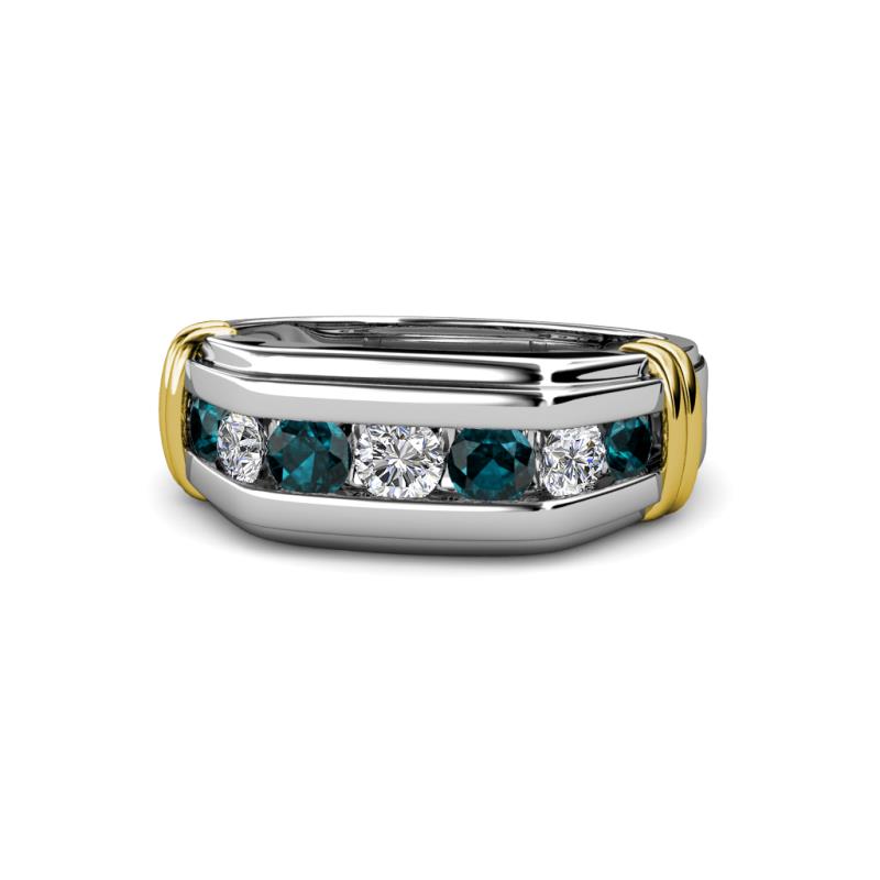 Brad 1.01 ctw London Blue Topaz and Lab Grown Diamond 7 Stone Men Wedding Ring 