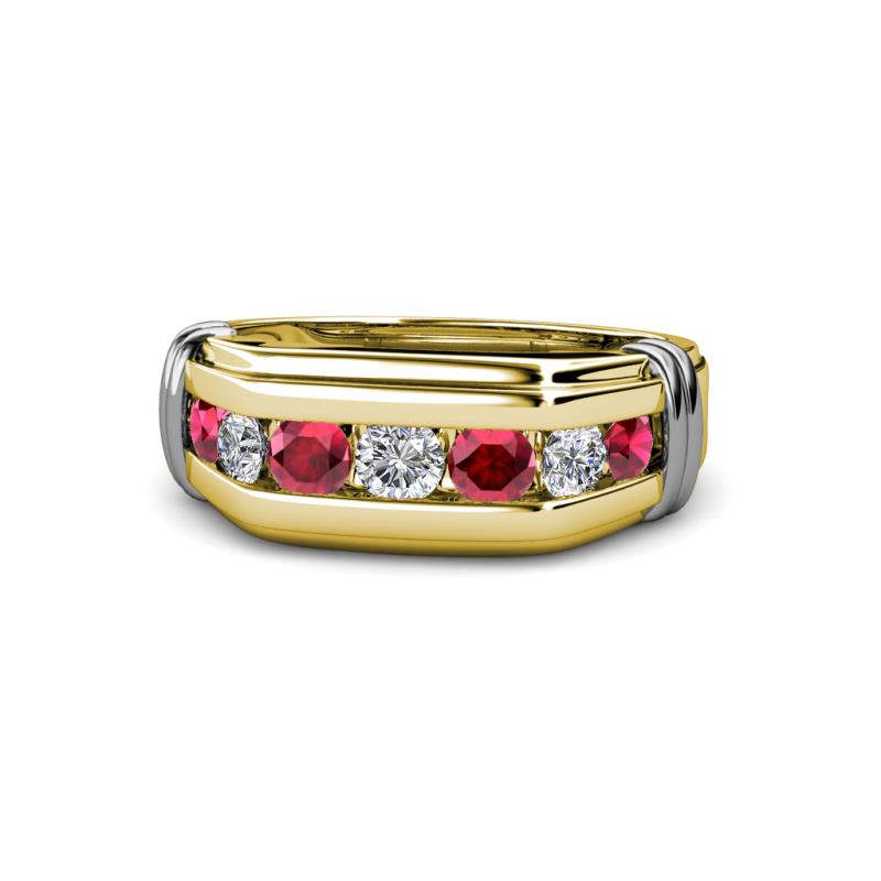 Brad 1.08 ctw Ruby and Lab Grown Diamond 7 Stone Men Wedding Ring 
