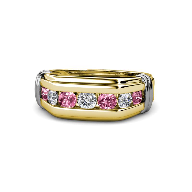 Brad 1.05 ctw Pink Tourmaline and Lab Grown Diamond 7 Stone Men Wedding Ring 