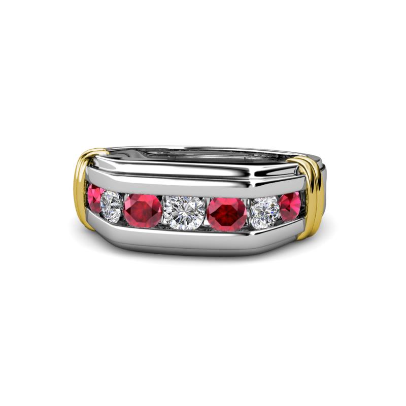Brad 1.08 ctw Ruby and Lab Grown Diamond 7 Stone Men Wedding Ring 