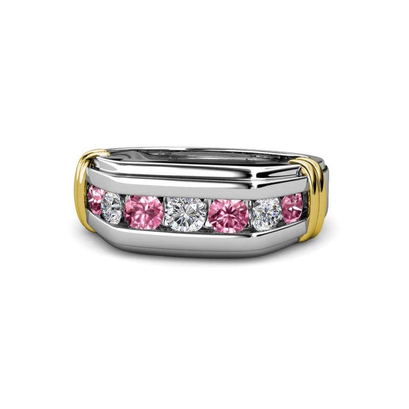 Brad 1.05 ctw Pink Tourmaline and Lab Grown Diamond 7 Stone Men Wedding Ring 