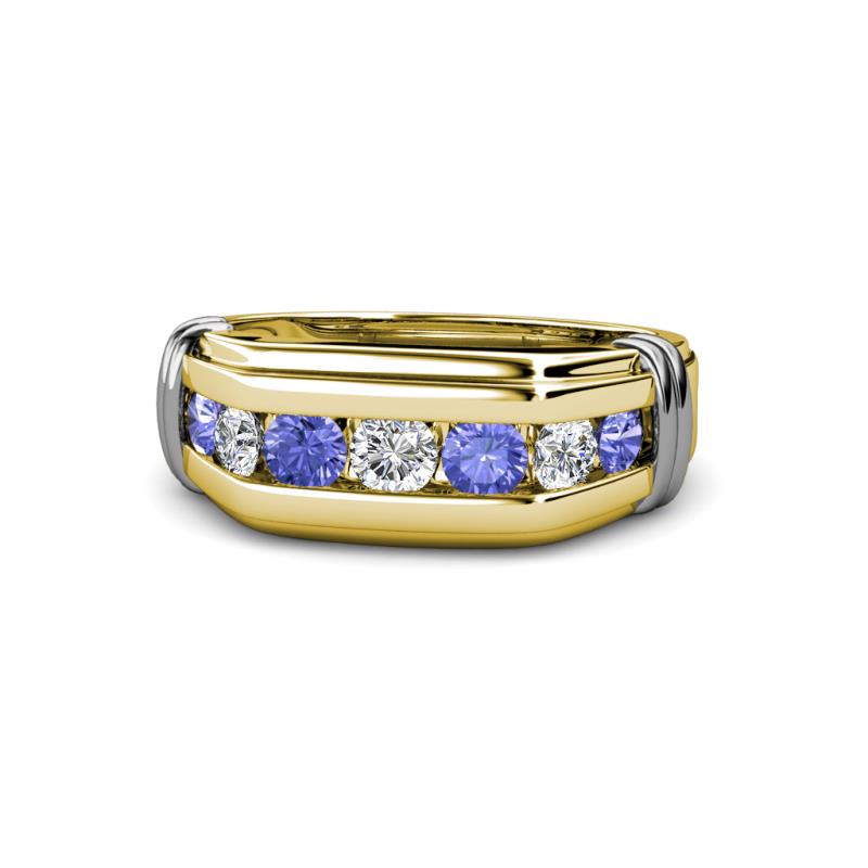Brad 1.05 ctw Tanzanite and Lab Grown Diamond 7 Stone Men Wedding Ring 
