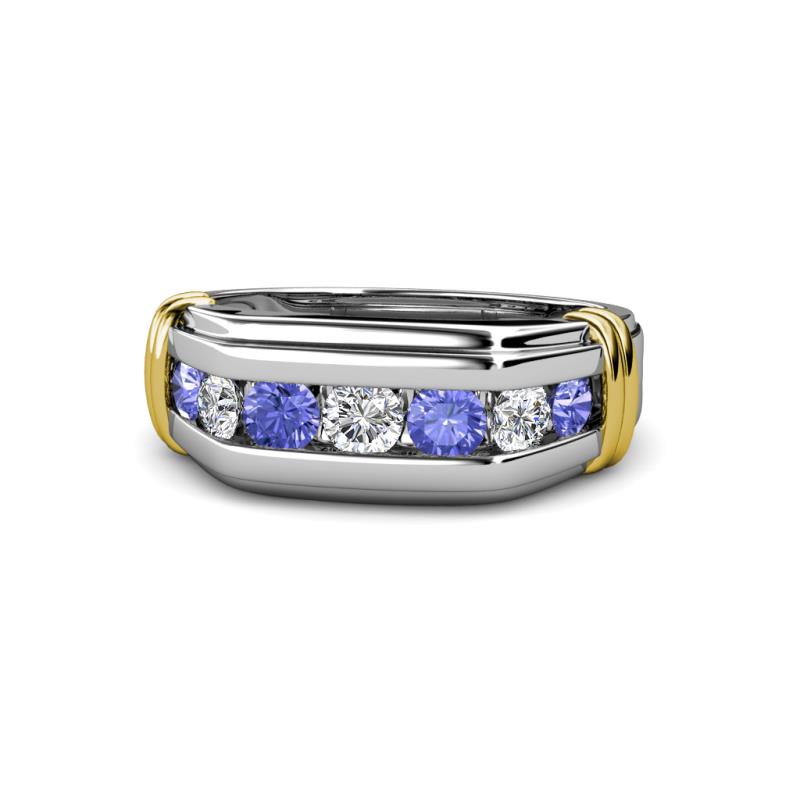 Brad 1.05 ctw Tanzanite and Lab Grown Diamond 7 Stone Men Wedding Ring 