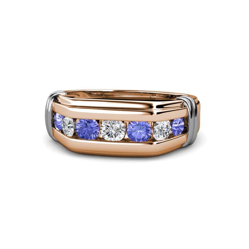 Brad 1.05 ctw Tanzanite and Lab Grown Diamond 7 Stone Men Wedding Ring 