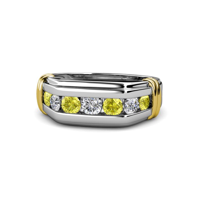 Brad 1.05 ctw Yellow Diamond and Lab Grown Diamond 7 Stone Men Wedding Ring 