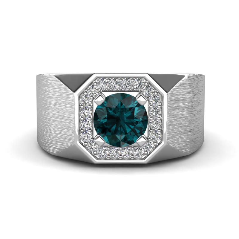 Dominic 1.25 ctw London Blue Topaz Hexagonal Halo Men Wedding Band (11 mm) 