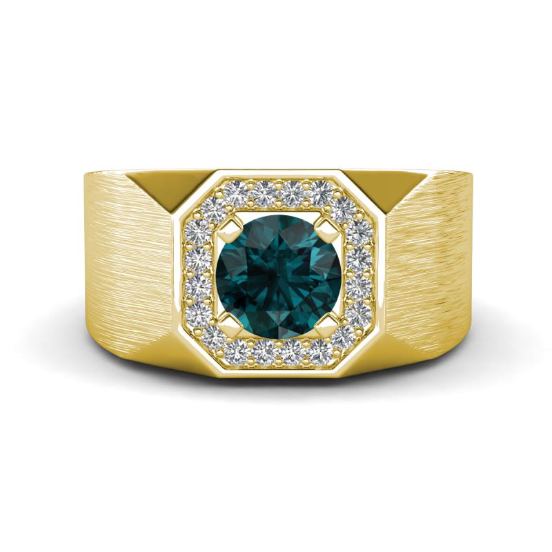 Dominic 1.25 ctw London Blue Topaz Hexagonal Halo Men Wedding Band (11 mm) 