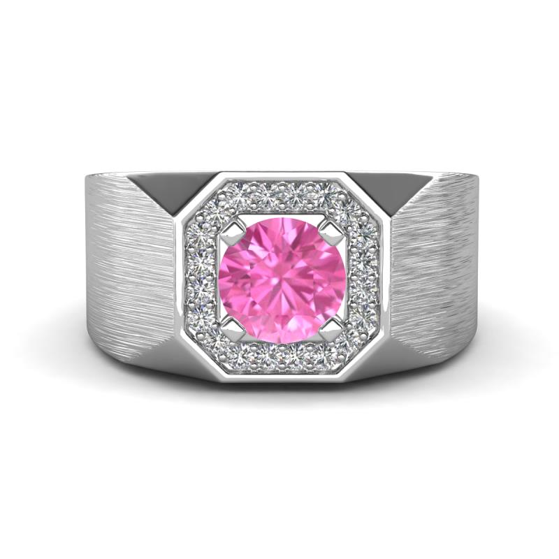 Dominic 1.50 ctw Created Pink Sapphire Hexagonal Halo Men Wedding Band (11 mm) 