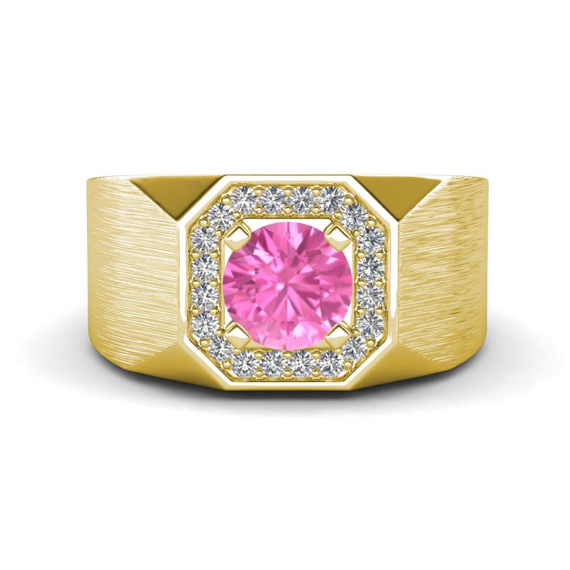 Dominic 1.50 ctw Created Pink Sapphire Hexagonal Halo Men Wedding Band (11 mm) 