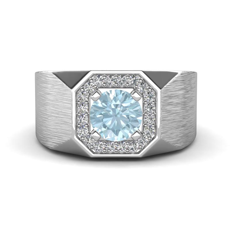 Dominic 1.17 ctw Aquamarine Hexagonal Halo Men Wedding Band (11 mm) 