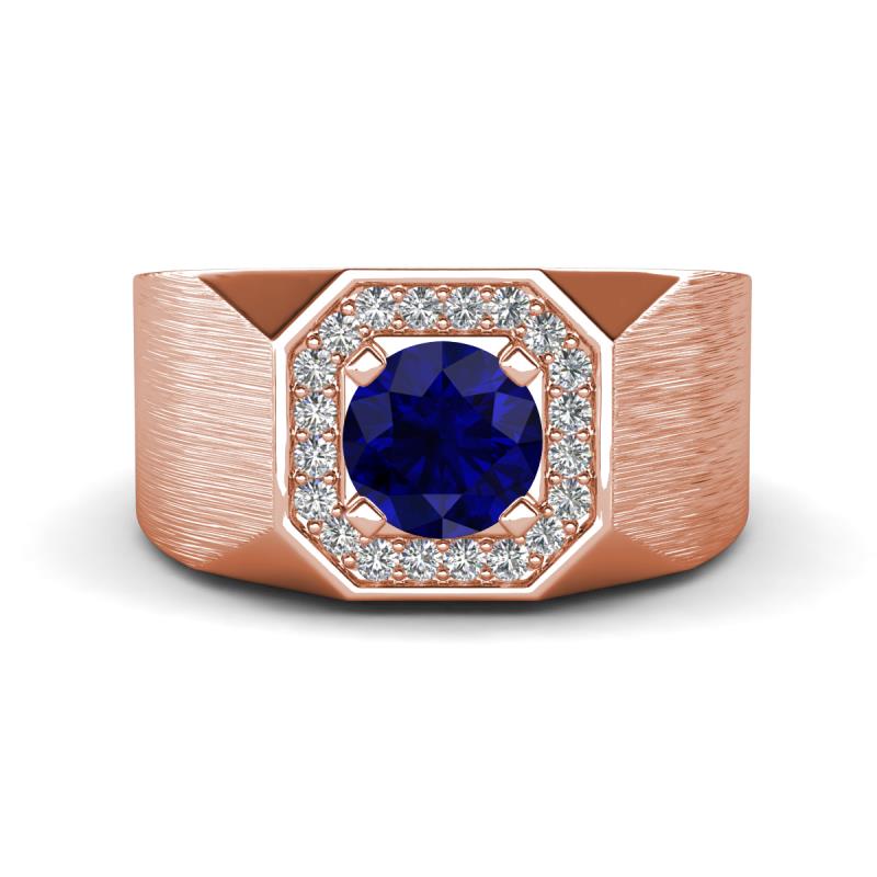 Dominic 1.50 ctw Created Blue Sapphire Hexagonal Halo Men Wedding Band (11 mm) 