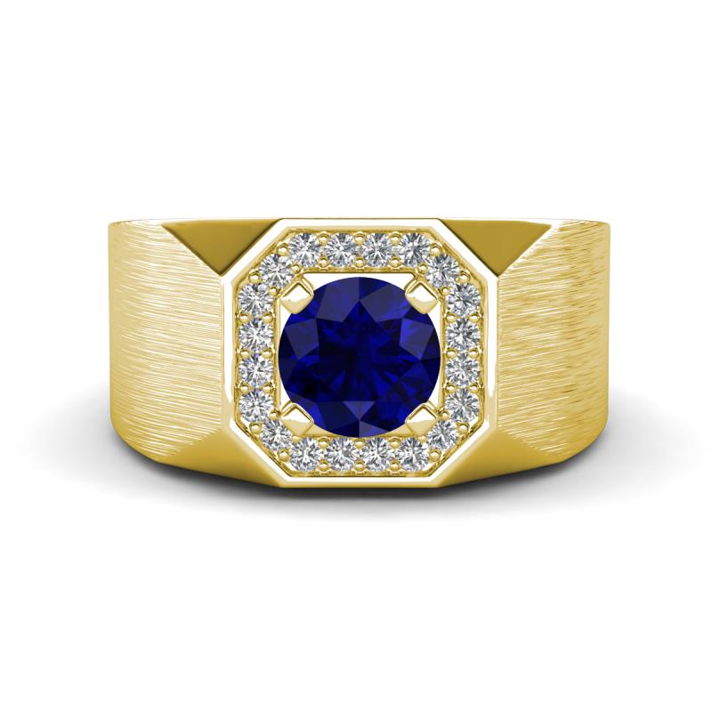 Dominic 1.50 ctw Created Blue Sapphire Hexagonal Halo Men Wedding Band (11 mm) 