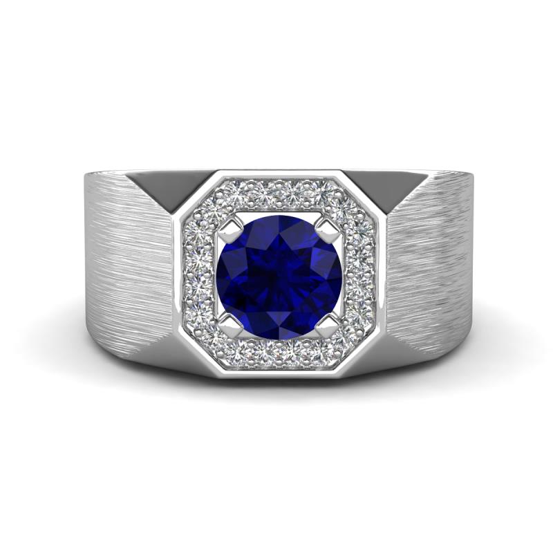 Dominic 1.50 ctw Created Blue Sapphire Hexagonal Halo Men Wedding Band (11 mm) 