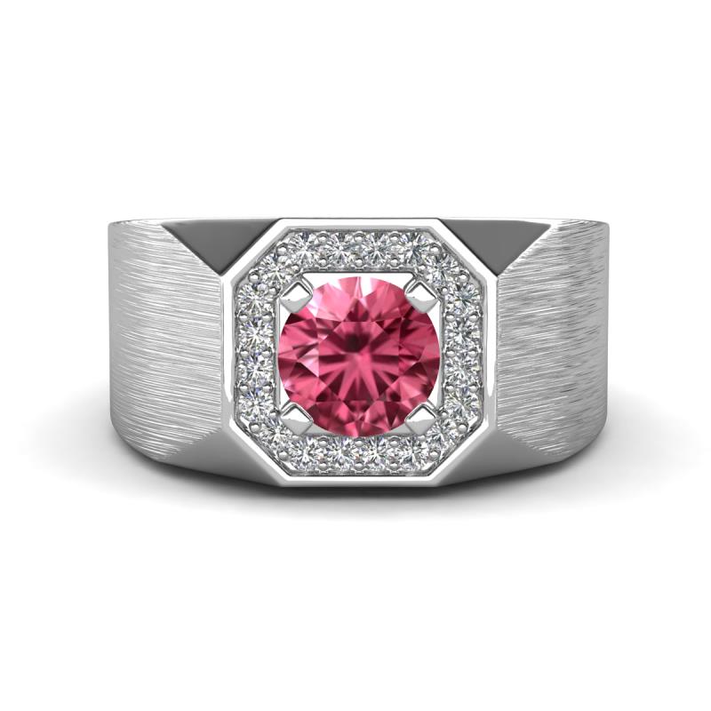 Dominic 1.17 ctw Pink Tourmaline Hexagonal Halo Men Wedding Band (11 mm) 