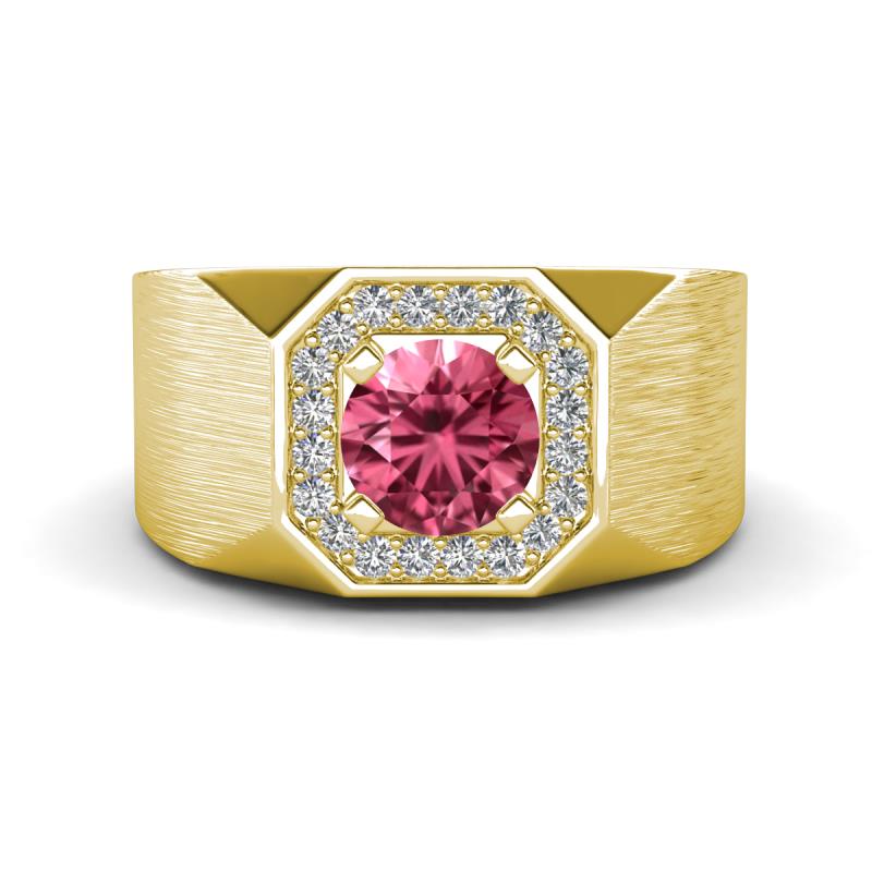 Dominic 1.17 ctw Pink Tourmaline Hexagonal Halo Men Wedding Band (11 mm) 