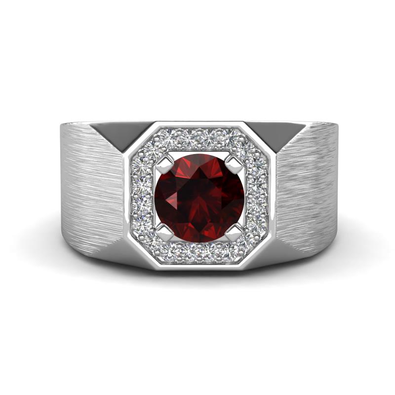 Dominic 1.35 ctw Red Garnet Hexagonal Halo Men Wedding Band (11 mm) 