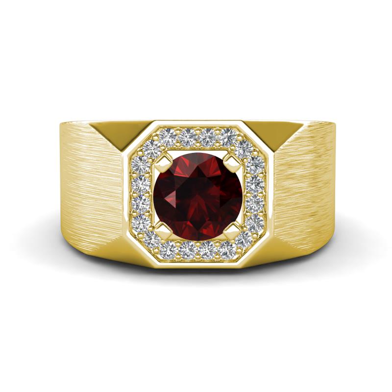 Dominic 1.35 ctw Red Garnet Hexagonal Halo Men Wedding Band (11 mm) 