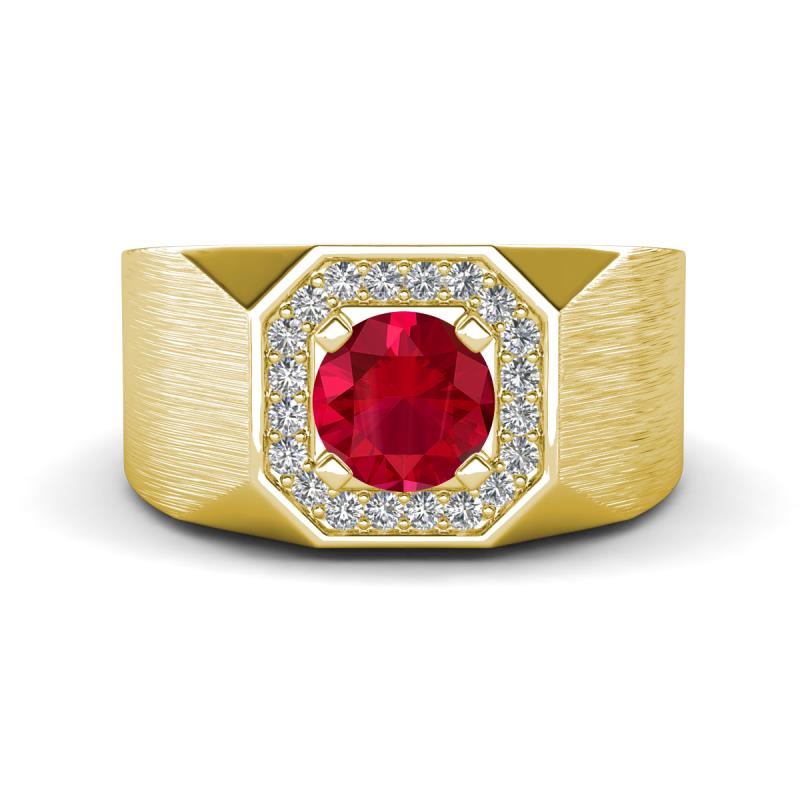 Dominic 1.25 ctw Created Ruby Hexagonal Halo Men Wedding Band (11 mm) 