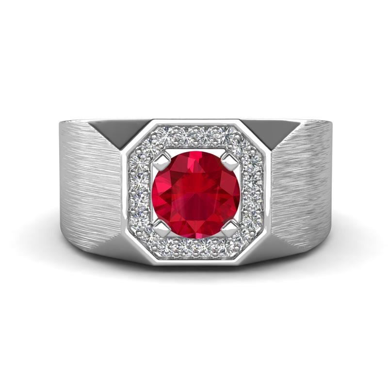 Dominic 1.25 ctw Created Ruby Hexagonal Halo Men Wedding Band (11 mm) 