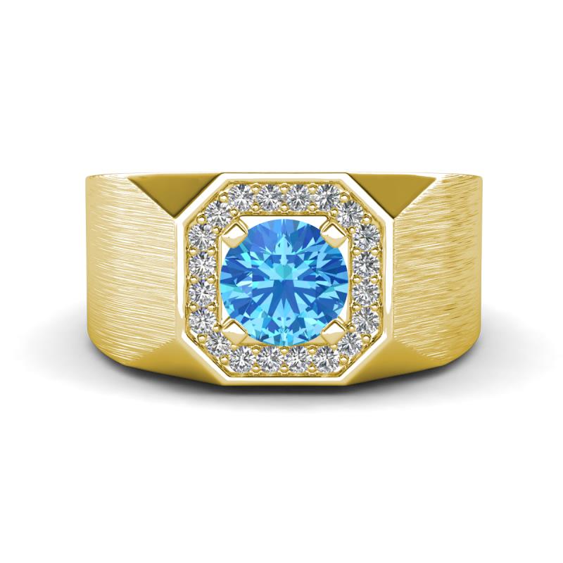 Dominic 1.25 ctw Blue Topaz Hexagonal Halo Men Wedding Band (11 mm) 