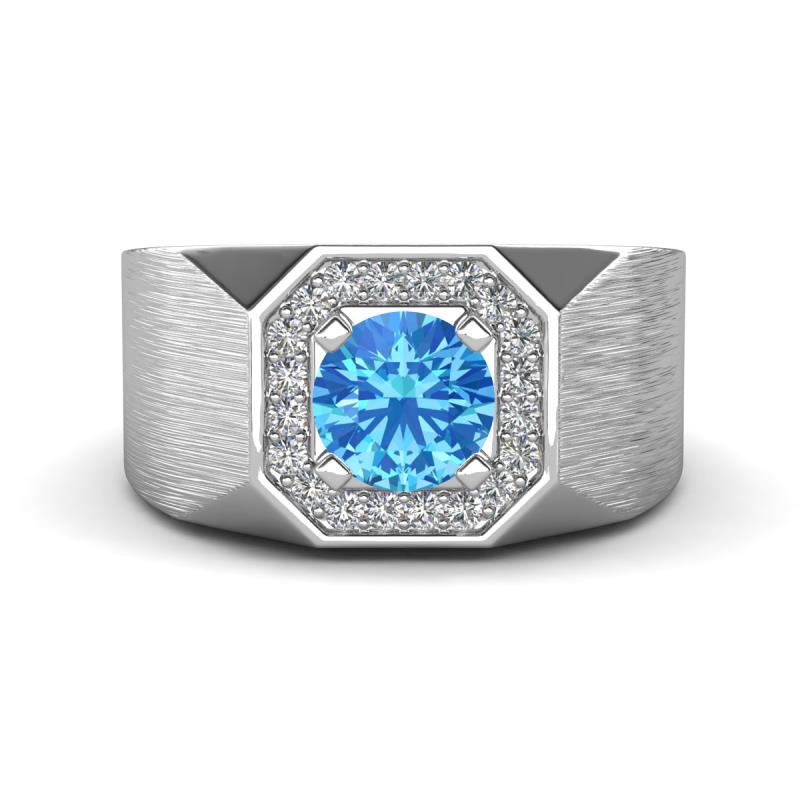 Dominic 1.25 ctw Blue Topaz Hexagonal Halo Men Wedding Band (11 mm) 