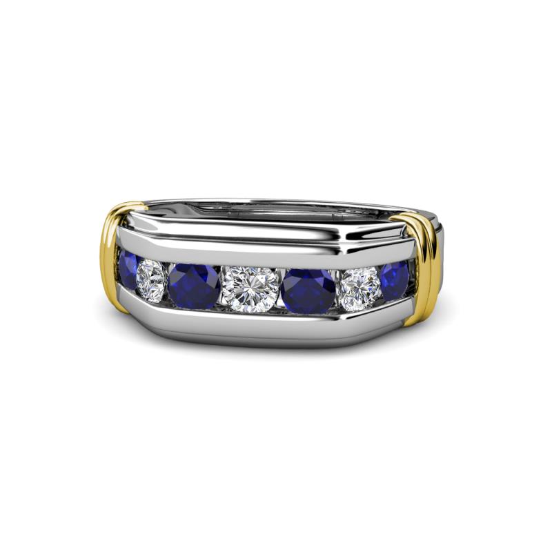 Brad 1.05 ctw Blue Sapphire and Lab Grown Diamond 7 Stone Men Wedding Ring (8.50 mm) 