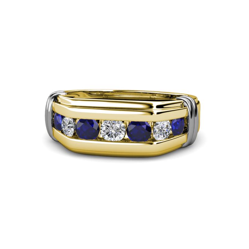 Brad 1.05 ctw Blue Sapphire and Lab Grown Diamond 7 Stone Men Wedding Ring (8.50 mm) 