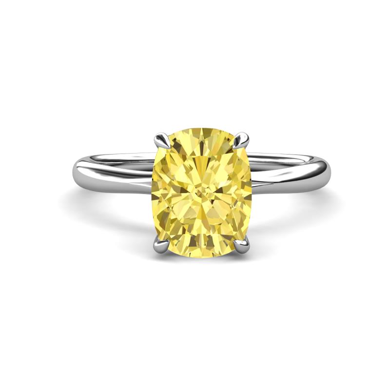 Solina 2.89 ctw Antique Cushion Shape Created Yellow Sapphire accented Lab Grown Diamond Hidden Halo Women Engagement Ring 