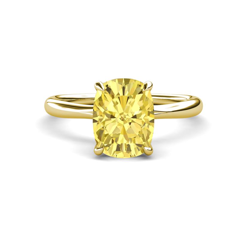 Solina 2.89 ctw Antique Cushion Shape Created Yellow Sapphire accented Lab Grown Diamond Hidden Halo Women Engagement Ring 