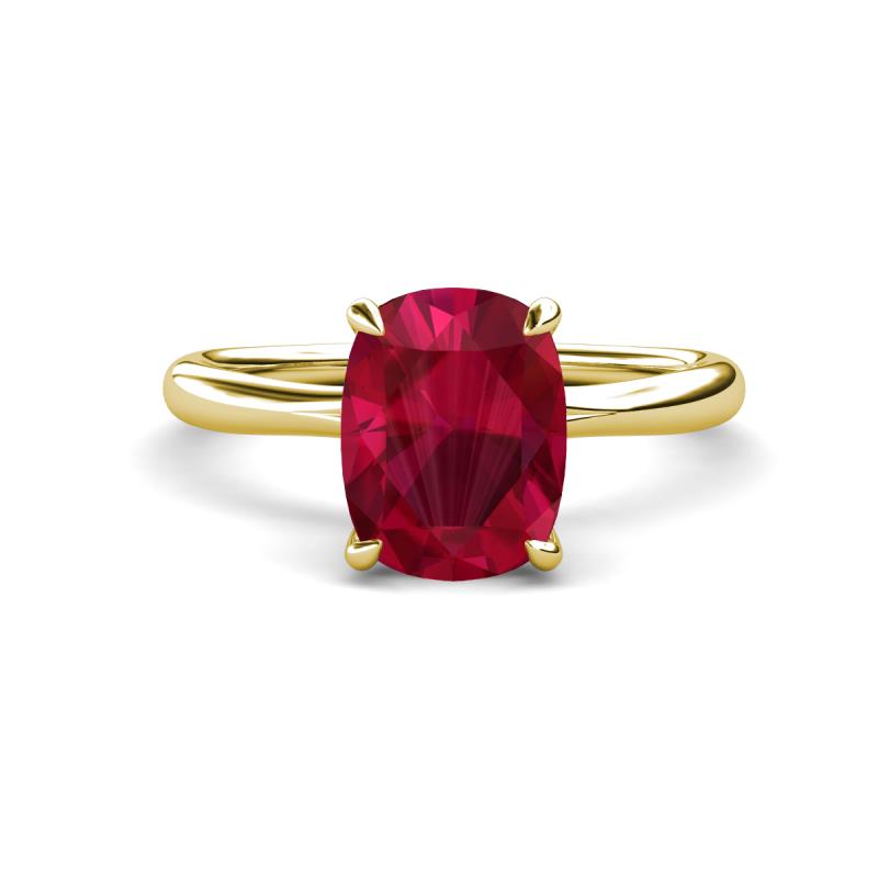 Solina 3.14 ctw Antique Cushion Shape Created Ruby accented Lab Grown Diamond Hidden Halo Women Engagement Ring 