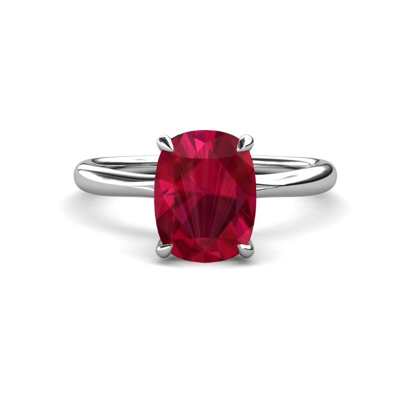 Solina 3.14 ctw Antique Cushion Shape Created Ruby accented Lab Grown Diamond Hidden Halo Women Engagement Ring 