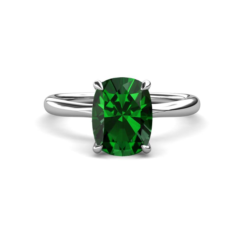 Solina 2.29 ctw Antique Cushion Shape Created Emerald accented Lab Grown Diamond Hidden Halo Women Engagement Ring 