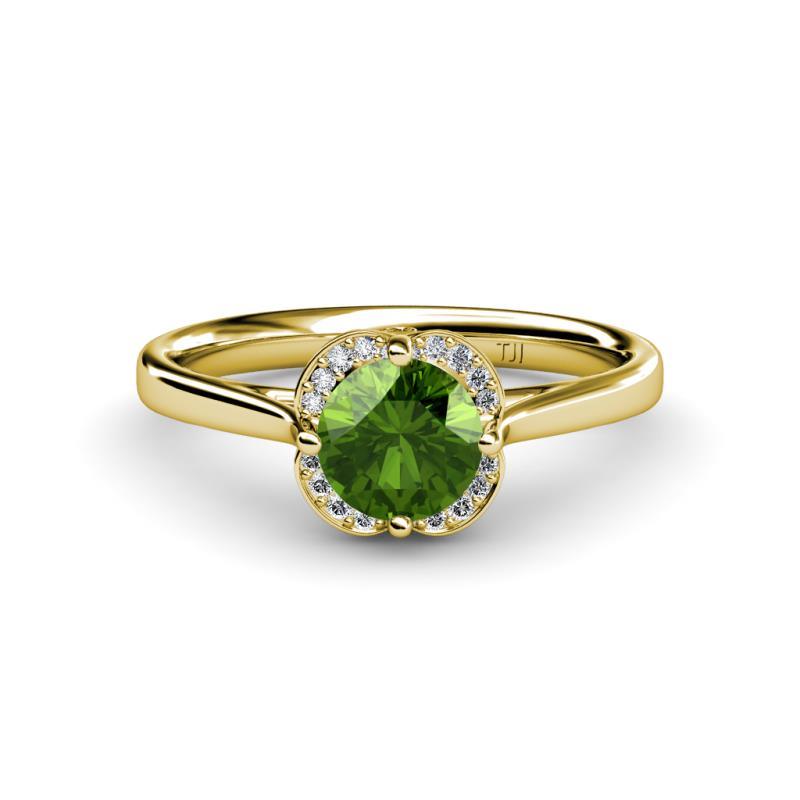 Myrna Green Garnet and Diamond Halo Engagement Ring  