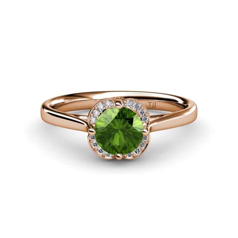 Myrna Green Garnet and Diamond Halo Engagement Ring  