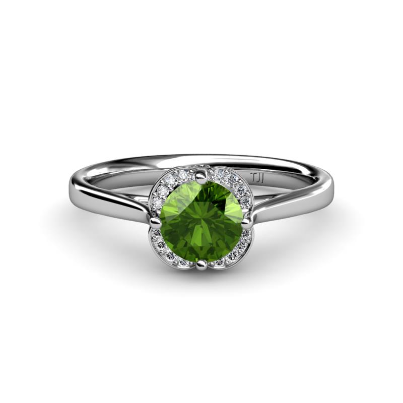 Myrna Green Garnet and Diamond Halo Engagement Ring  