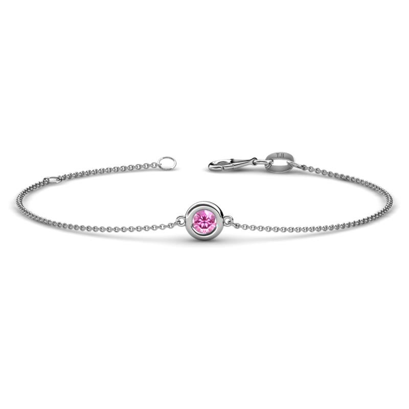 Alys (4mm) Round Pink Sapphire Solitaire Station Minimalist Bracelet 