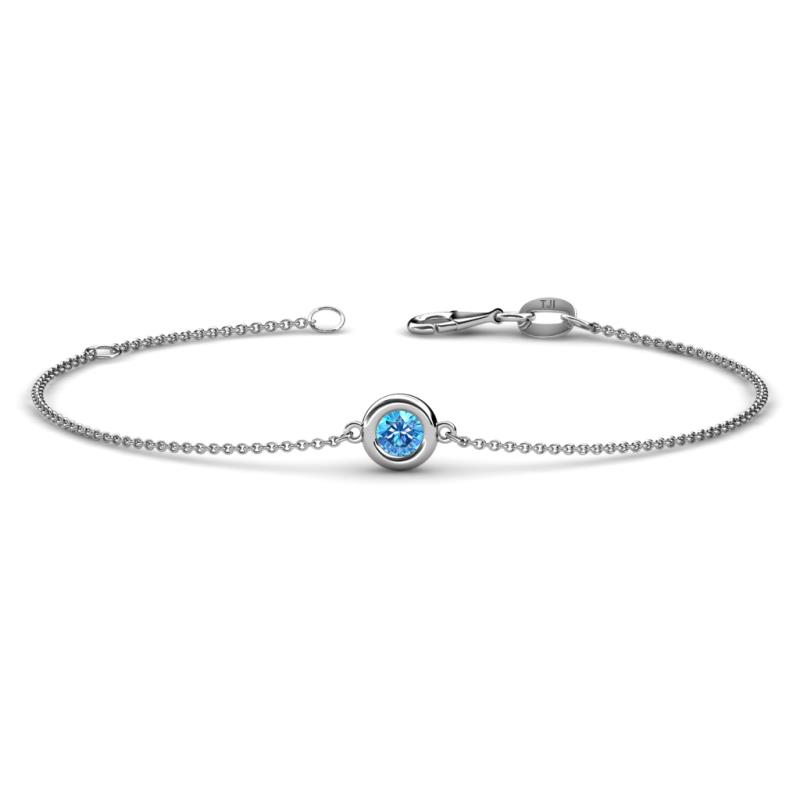 Alys (4mm) Round Blue Topaz Solitaire Station Minimalist Bracelet 