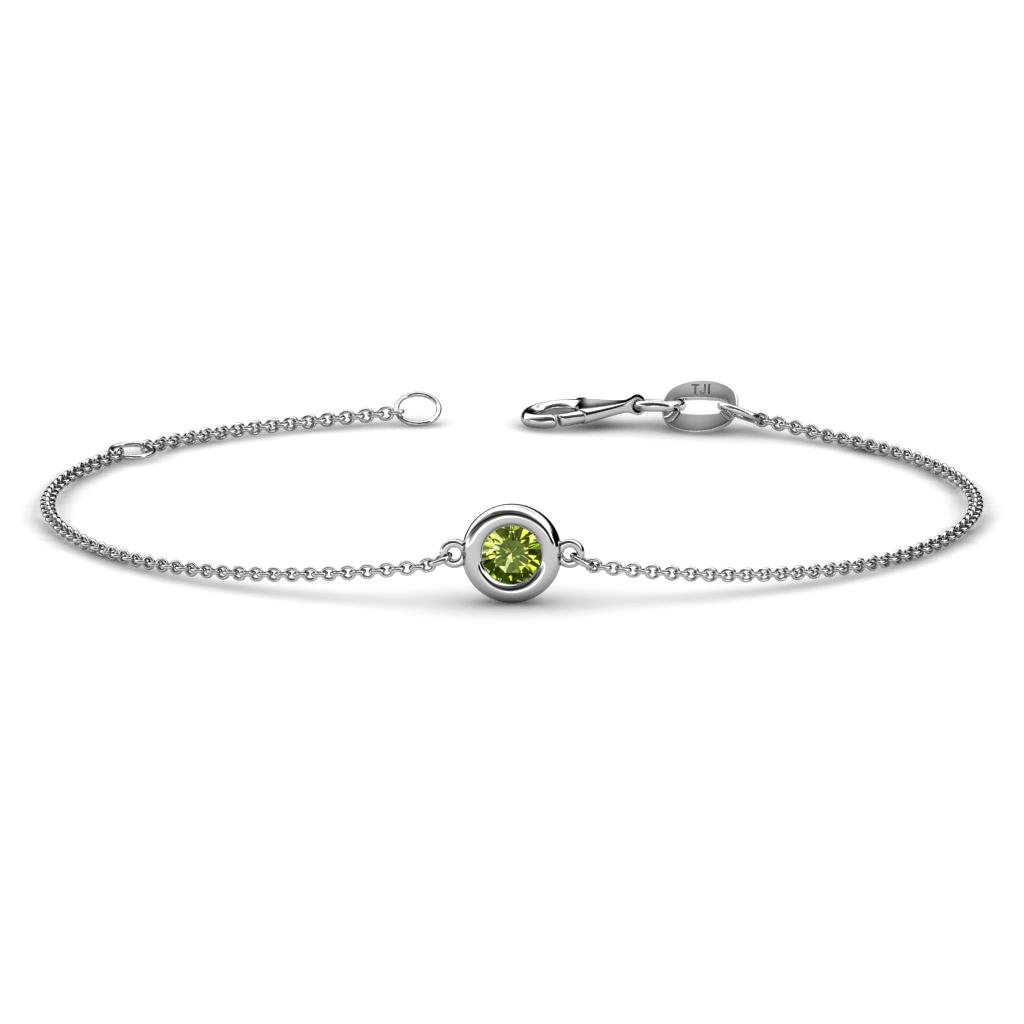 Alys (4mm) Round Peridot Solitaire Station Minimalist Bracelet 
