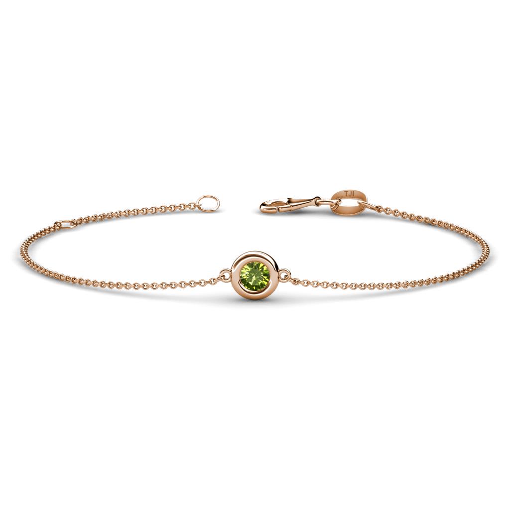 Alys (4mm) Round Peridot Solitaire Station Minimalist Bracelet 