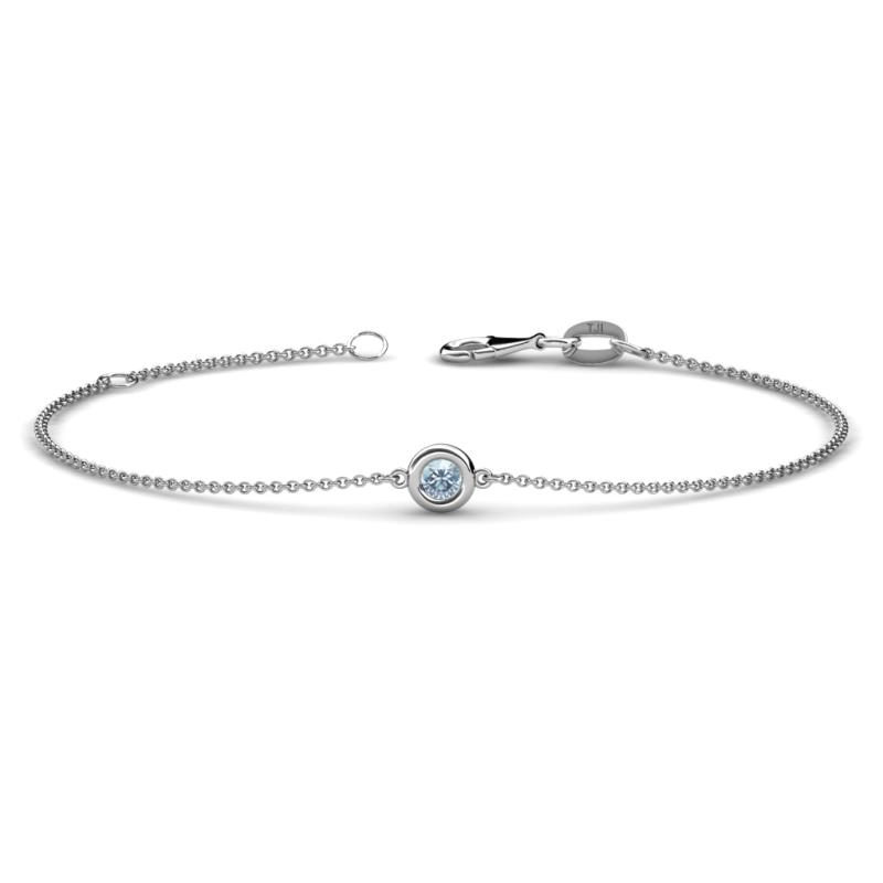 Alys (3mm) Round Aquamarine Solitaire Station Minimalist Bracelet 