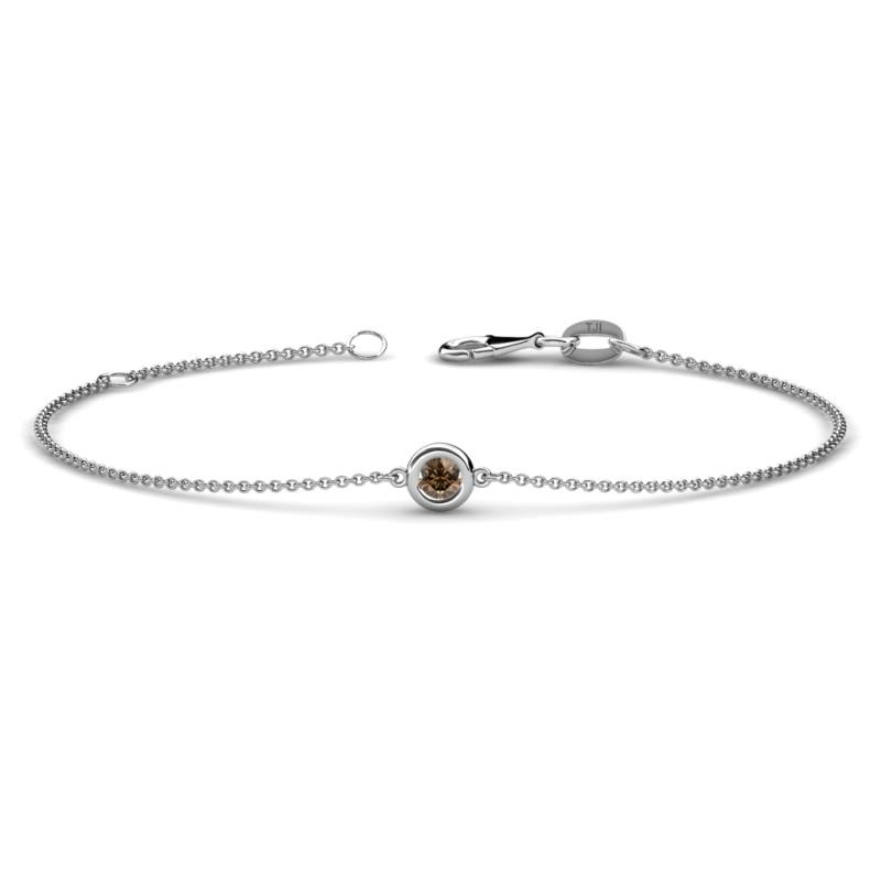 Alys (3mm) Round Smoky Quartz Solitaire Station Minimalist Bracelet 