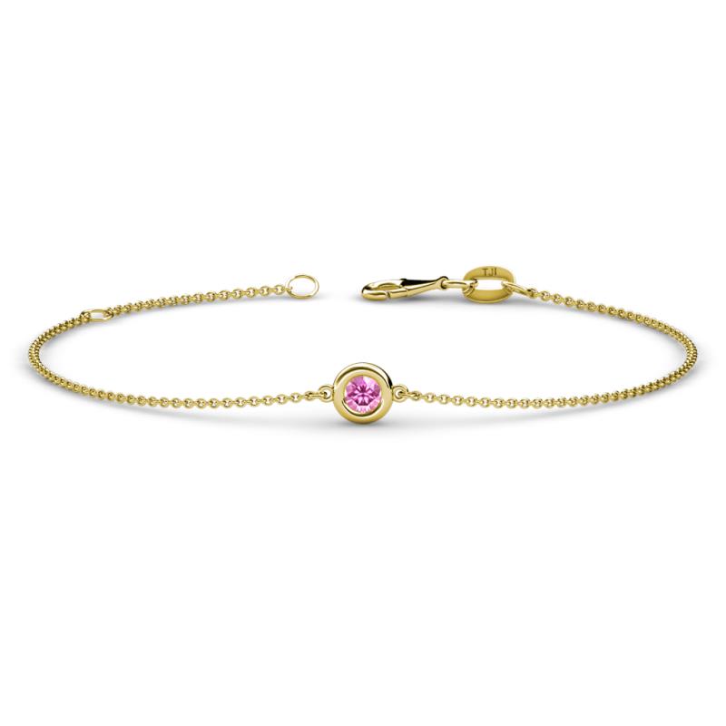 Alys (3.5 mm) Round Pink Sapphire Solitaire Station Minimalist Bracelet 
