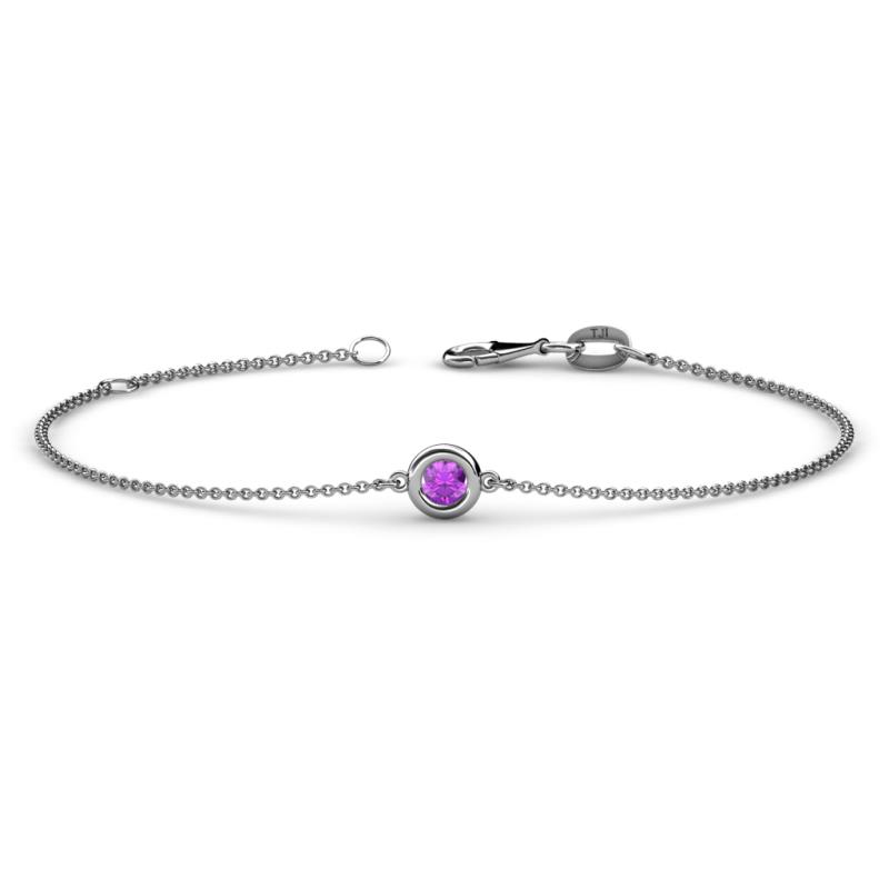 Alys (3.5 mm) Round Amethyst Solitaire Station Minimalist Bracelet 
