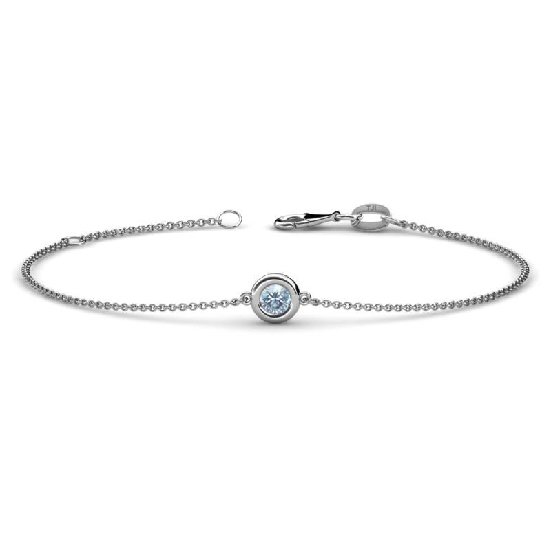Alys (3.8mm) Round Aquamarine Solitaire Station Minimalist Bracelet 