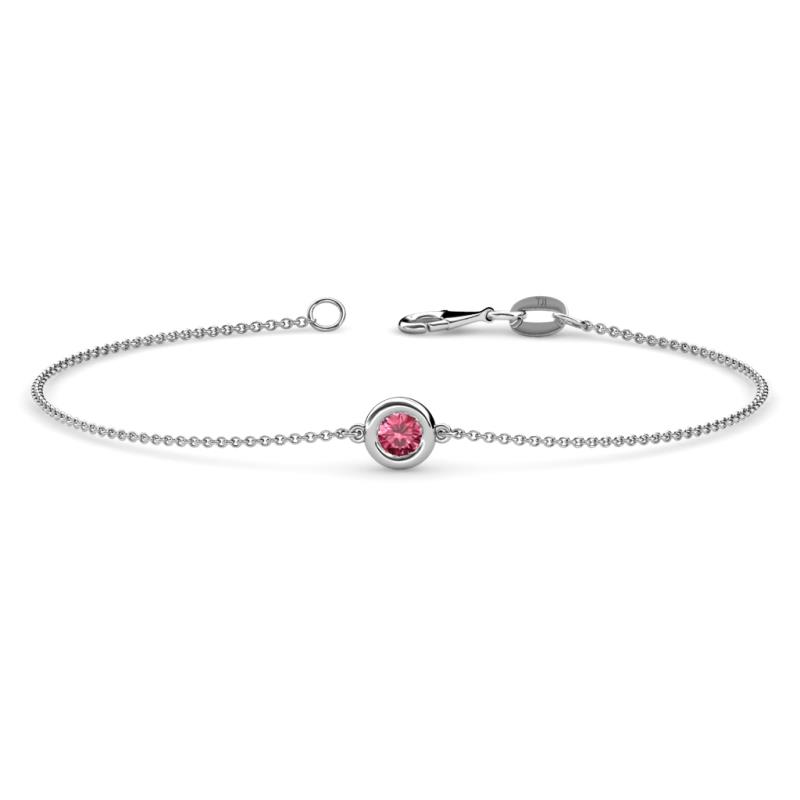 Alys (3.8mm) Round Pink Tourmaline Solitaire Station Minimalist Bracelet 