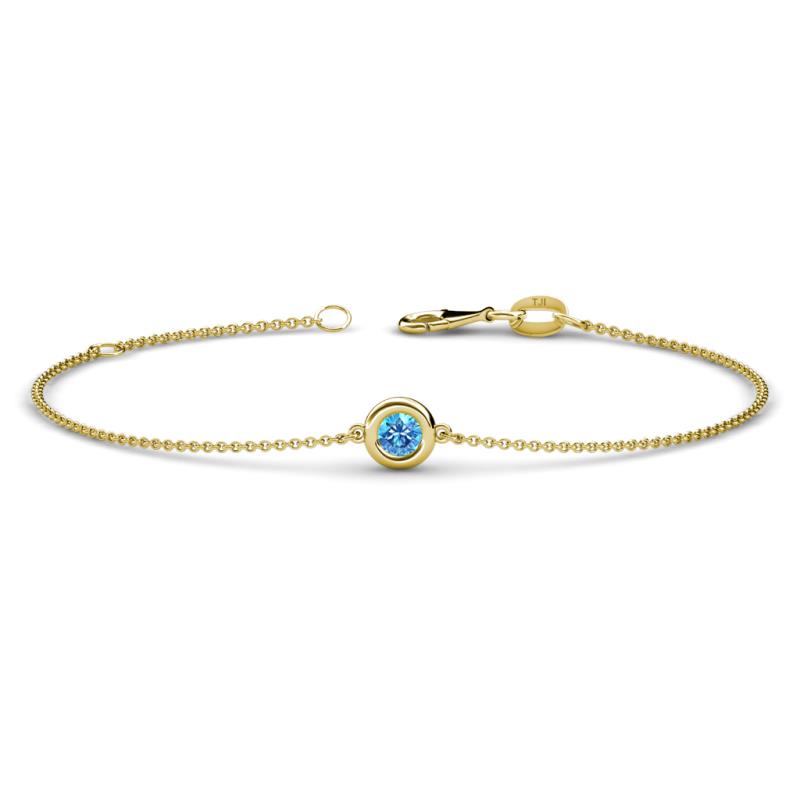 Alys (3.8mm) Round Blue Topaz Solitaire Station Minimalist Bracelet 