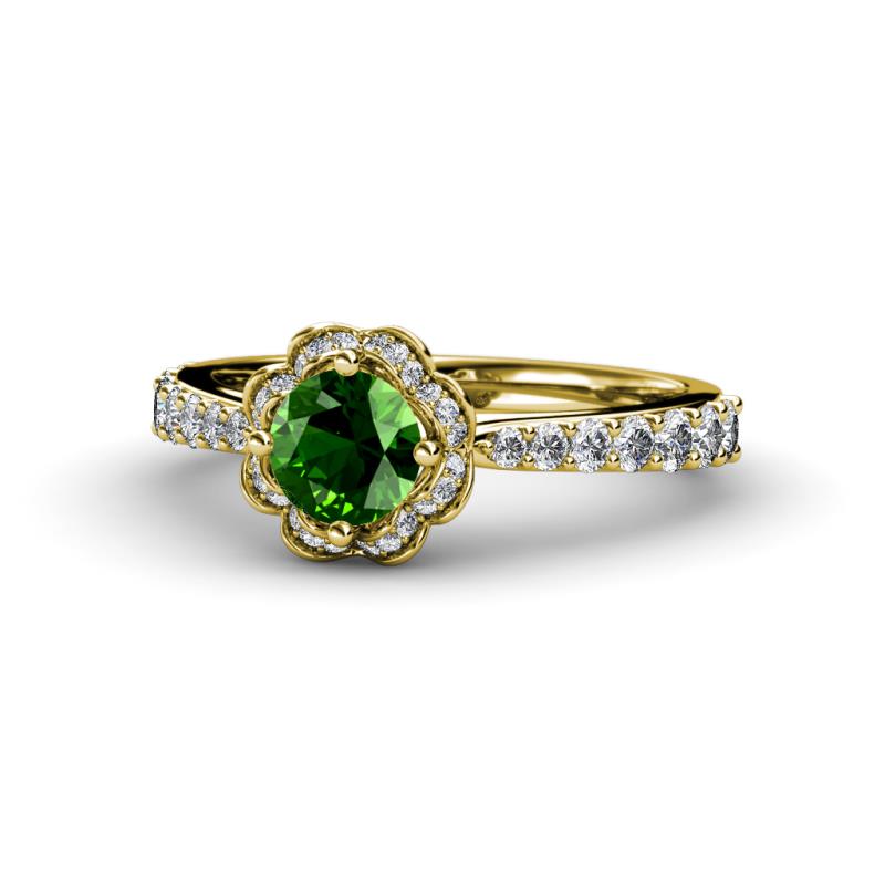 Florus Green Garnet and Diamond Halo Engagement Ring  
