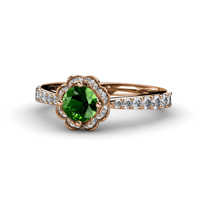 Florus Green Garnet and Diamond Halo Engagement Ring  
