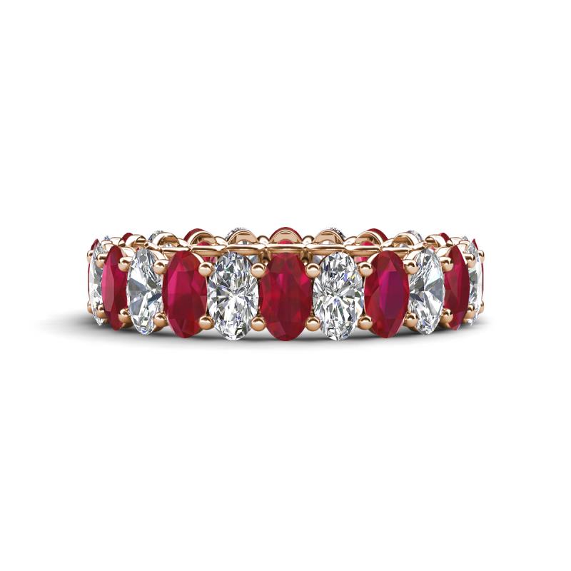 Amelia 5x3 mm Oval Shape Ruby and Diamond Side Gallery Work Eternity Band 