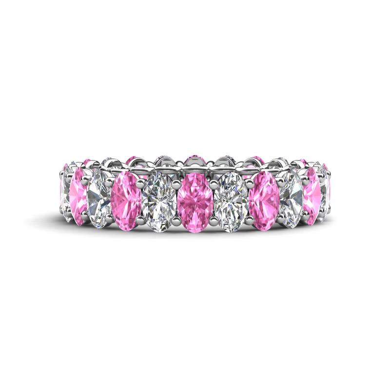 Amelia 5x3 mm Oval Shape Pink Sapphire and Diamond Side Gallery Work Eternity Band 